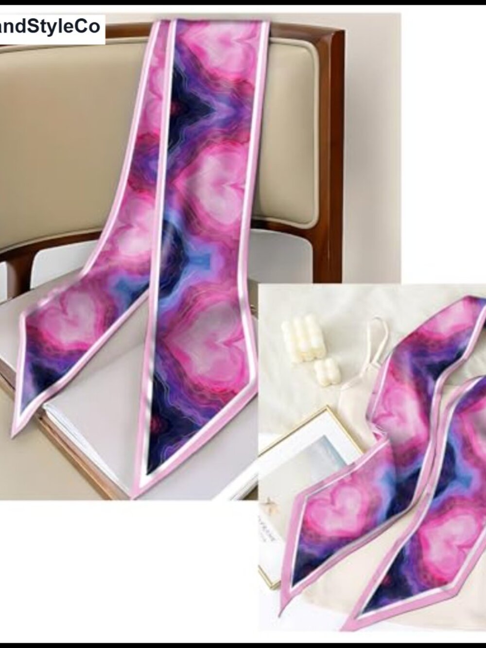 Silk Feeling Satin Scarf Long Thin Fashion Hair Neck Scarf Handbag Decoration - Picture 4 of 6